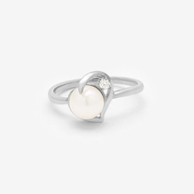 6月誕生石 K10 ホワイトゴールド あこや真珠 ハート リング（指輪）