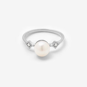 6月誕生石 K10 ホワイトゴールド あこや真珠 リング（指輪）
