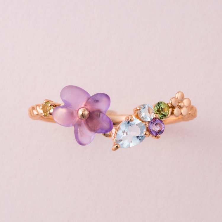 BLOOM ブルーム 【Birth Flower】3月誕生花 K10 ピンクゴールド スミレ リング（指輪） ピンクゴールド
