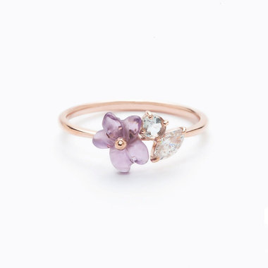 【Birth Flower】3月誕生花 K10 ピンクゴールド スミレ リング（指輪）