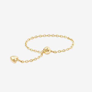 K10 イエローゴールド ハート チェーンリング（指輪）