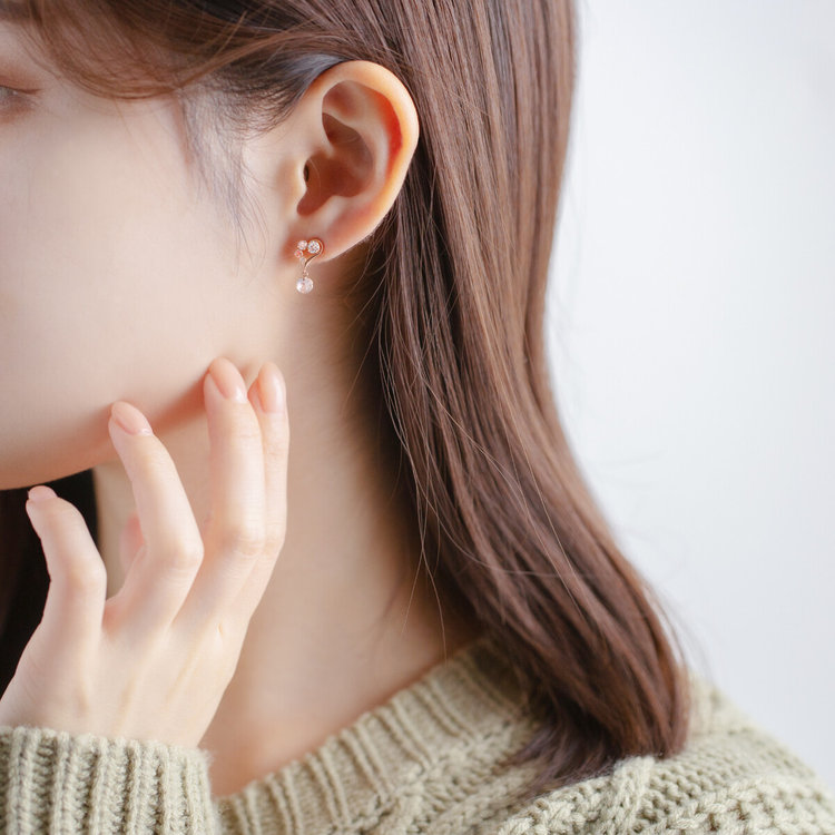 BLOOM ブルーム 【Ear Jewelry】K10 ピンクゴールド ローズクォーツ ハート ピアス ピンクゴールド