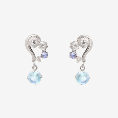 【Ear Jewelry】11月誕生石 K10 ホワイトゴールド ブルートパーズ ハート ピアス