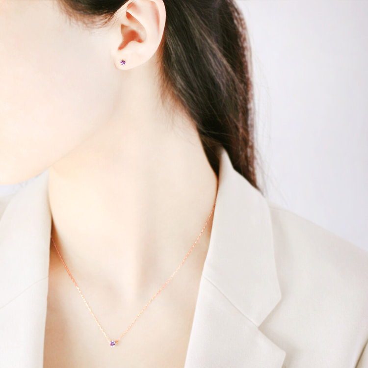 BLOOM ブルーム 【WEB限定】2月誕生石 K10 ピンクゴールド アメジスト ピアス ピンクゴールド