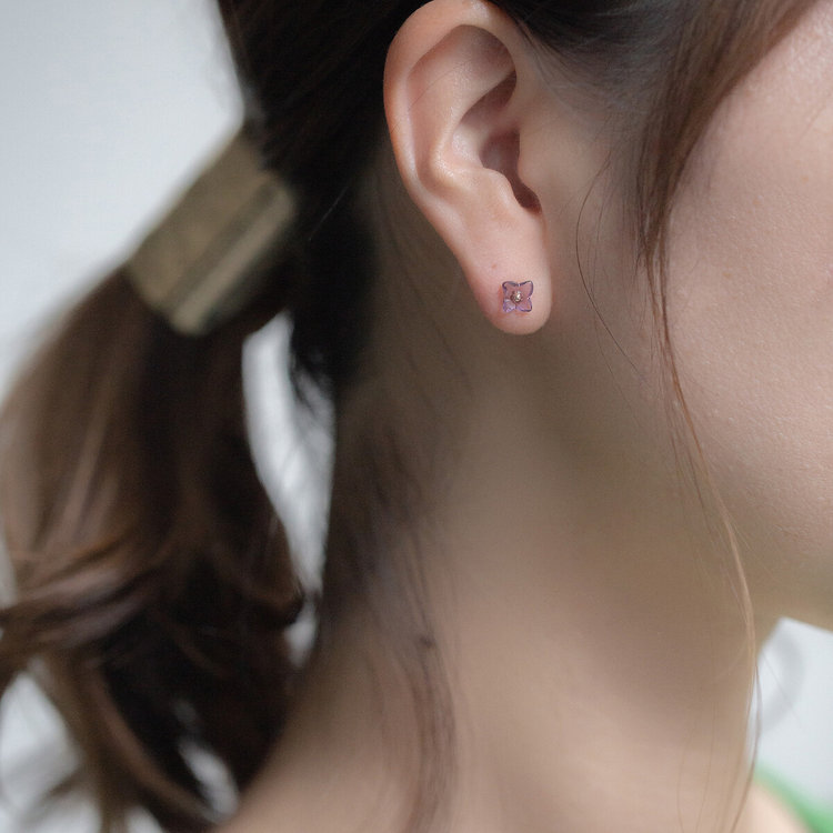 BLOOM ブルーム 【Birth Flower】6月誕生花 K10 ピンクゴールド アジサイ ピアス ※片耳用 ピンクゴールド