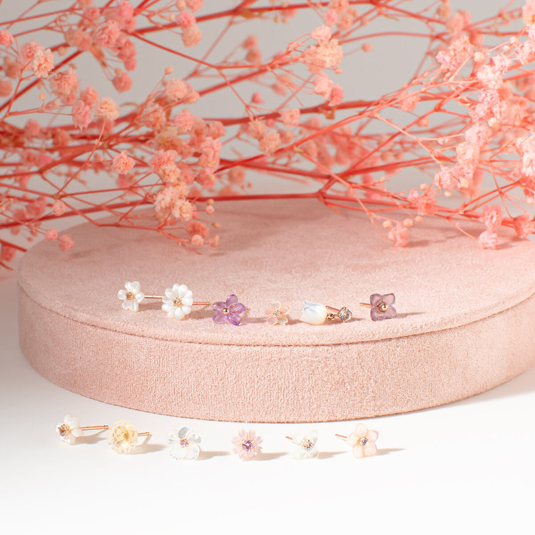 BLOOM ブルーム 【Birth Flower】6月誕生花 K10 ピンクゴールド アジサイ ピアス ※片耳用 ピンクゴールド