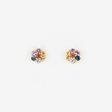 K10 イエローゴールド マルチカラー フラワー ピアス