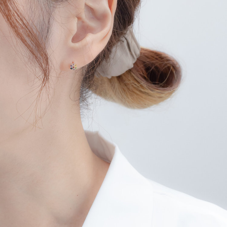 BLOOM ブルーム K10 イエローゴールド マルチカラー フラワー ピアス イエローゴールド