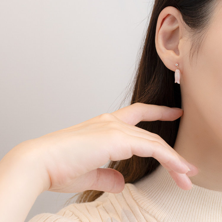 BLOOM ブルーム K10 ピンクゴールド ピンク蝶貝 チューリップ ピアス（片耳用） ピンクゴールド