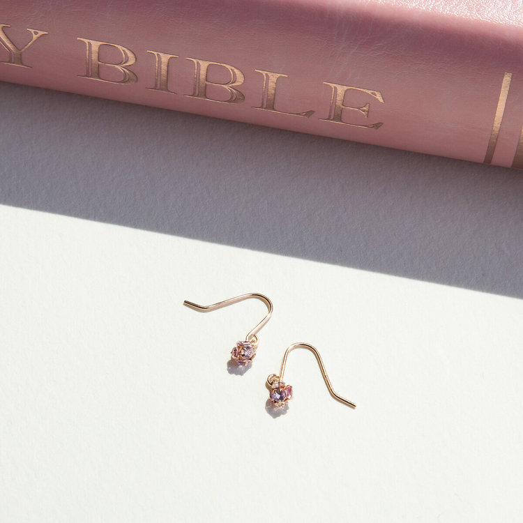 BLOOM ブルーム 【Rondelle】K10 ピンクゴールド キュービックジルコニア フック ピアス（Berry Pink） ピンクゴールド