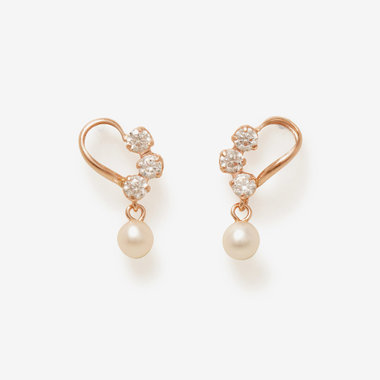 6月誕生石 K10 ピンクゴールド 淡水パール ハート ピアス