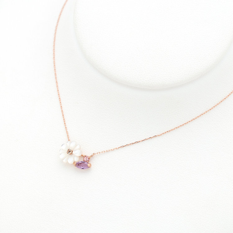 BLOOM ブルーム 【Birth Flower】2月誕生花 K10 ピンクゴールド マーガレット ネックレス ピンクゴールド