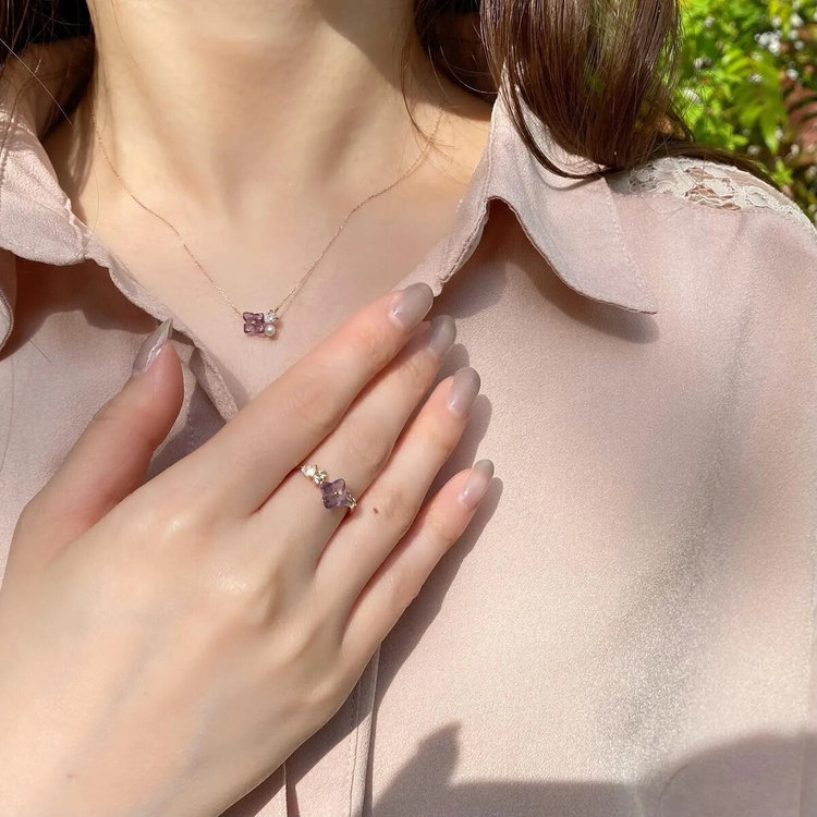 BLOOM ブルーム 【Birth Flower】6月誕生花 K10 ピンクゴールド アジサイ ネックレス ピンクゴールド