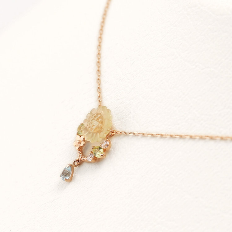 BLOOM ブルーム 【Birth Flower】8月誕生花 K10 ピンクゴールド ヒマワリ ネックレス ピンクゴールド