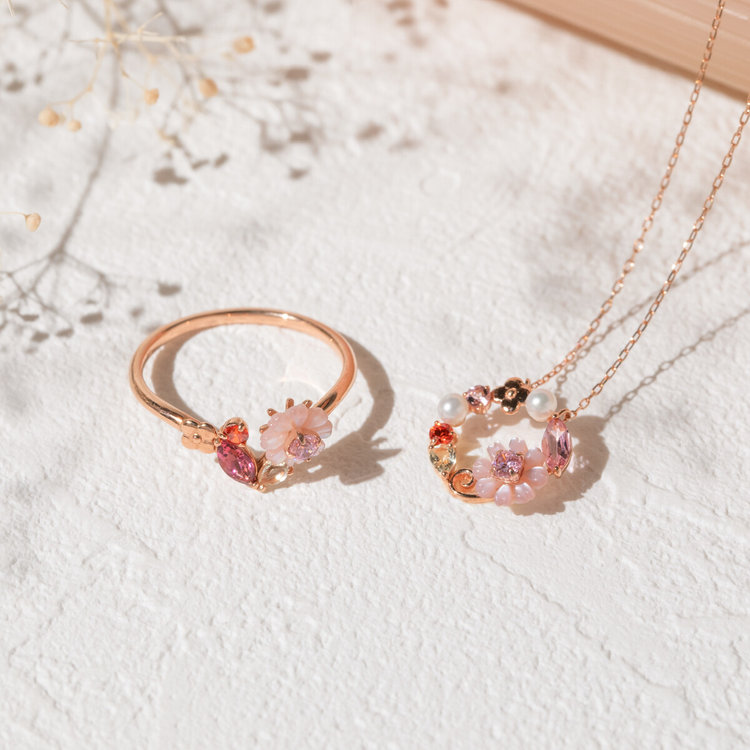 BLOOM ブルーム 【Birth Flower】10月誕生花 K10 ピンクゴールド コスモス ネックレス ピンクゴールド