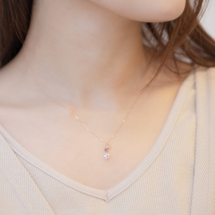 BLOOM ブルーム 【Birth Flower】4月誕生花 K10 ピンクゴールド サクラ ネックレス ピンクゴールド