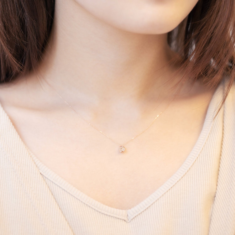 BLOOM ブルーム 【2026スプリングコレクション】【Rondelle】K10 ピンクゴールド キュービックジルコニア ネックレス（Mellow Orange） ピンクゴールド