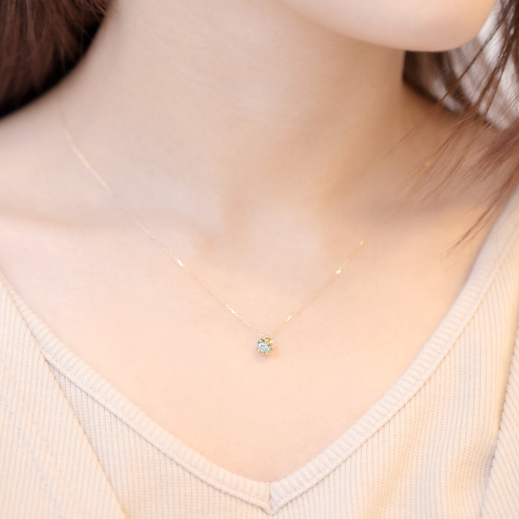 BLOOM ブルーム 【Rondelle】K10 イエローゴールド キュービックジルコニア ネックレス（Lime Green） イエローゴールド