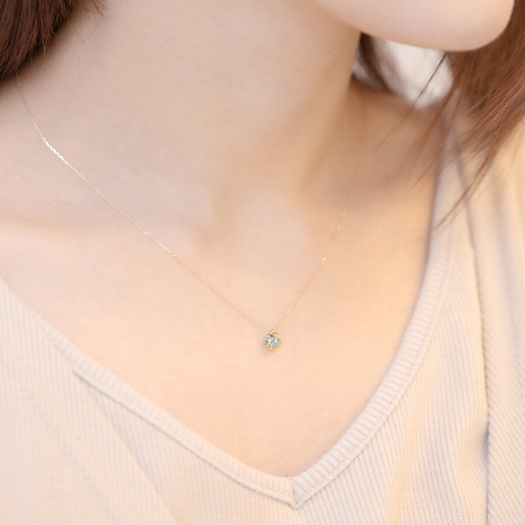 BLOOM ブルーム 【Rondelle】K10 イエローゴールド キュービックジルコニア ネックレス（Lime Green） イエローゴールド