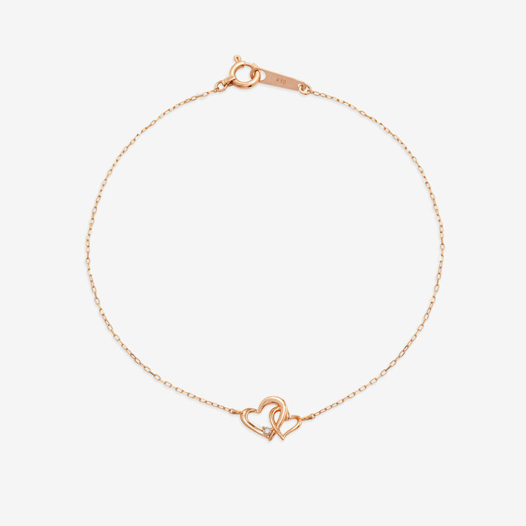 GLOW】K10 ピンクゴールド ダイヤモンド ハート ブレスレット（0531