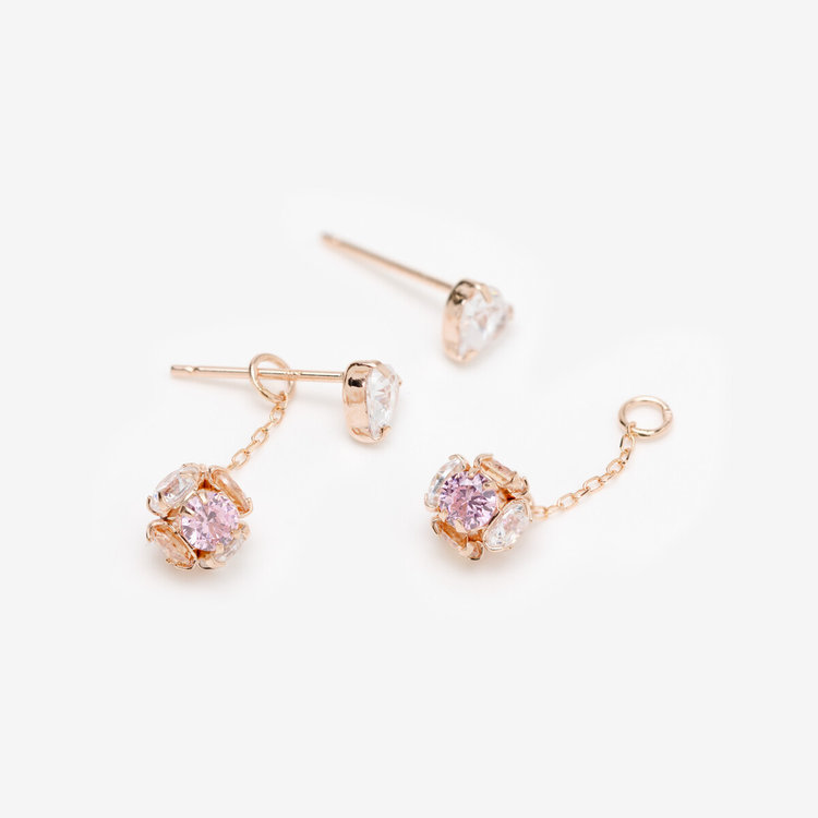 BLOOM ブルーム 【2025ウインターコレクション】【Rondelle】K10 ピンクゴールド キュービックジルコニア ピアスチャーム ピンクゴールド