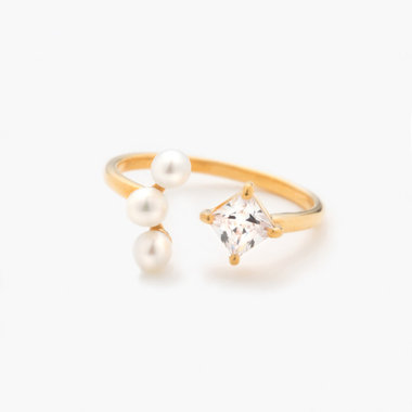 【美人百花掲載】6月誕生石 シルバー イエローゴールドメッキ 淡水パール リング（指輪）