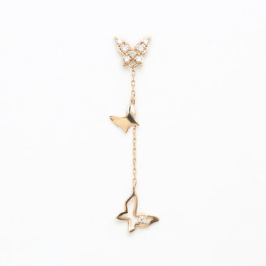 シルバー イエローゴールドメッキ キュービックジルコニア バタフライ ピアス ※片耳用