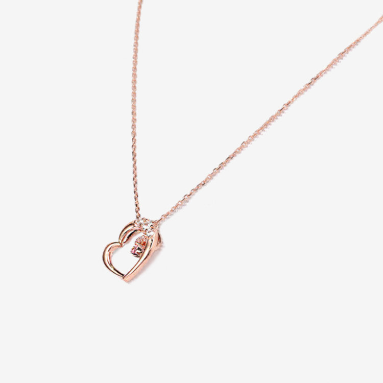 BLOOM ブルーム 【Mood】シルバー ピンクゴールドメッキ キュービックジルコニア ハート ネックレス ピンク