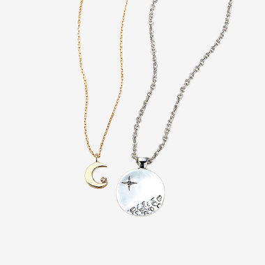 【WEB限定】K10 イエローゴールド/シルバー ロジウムメッキ ダイヤモンド ムーン ペアネックレス
