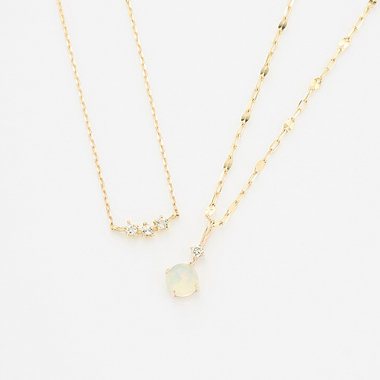 10月誕生石 K10 イエローゴールド オパール ネックレス セット