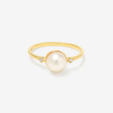 6月誕生石 K10 イエローゴールド あこや真珠 リング（指輪）