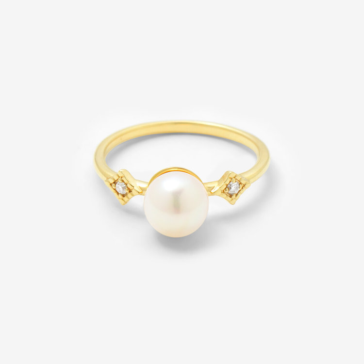 ESTELLE エステール 6月誕生石 K10 イエローゴールド あこや真珠 リング（指輪） イエローゴールド