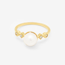 6月誕生石 K10 イエローゴールド あこや真珠 リング（指輪）