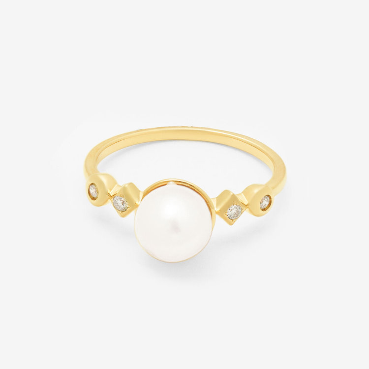 ESTELLE エステール 6月誕生石 K10 イエローゴールド あこや真珠 リング（指輪） イエローゴールド