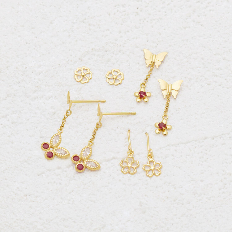 ESTELLE エステール K10 イエローゴールド フラワー フック ピアス イエローゴールド