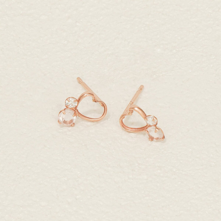ESTELLE エステール K10 ピンクゴールド ローズクォーツ ハート ピアス ピンクゴールド