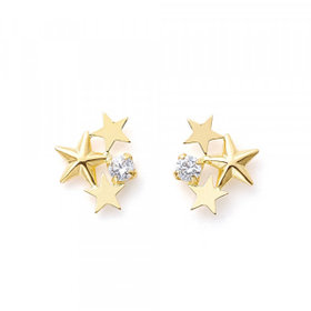 【Ear Jewelry】K10 イエローゴールド キュービックジルコニア スター ピアス