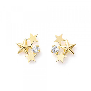 【Ear Jewelry】K10 イエローゴールド キュービックジルコニア スター ピアス