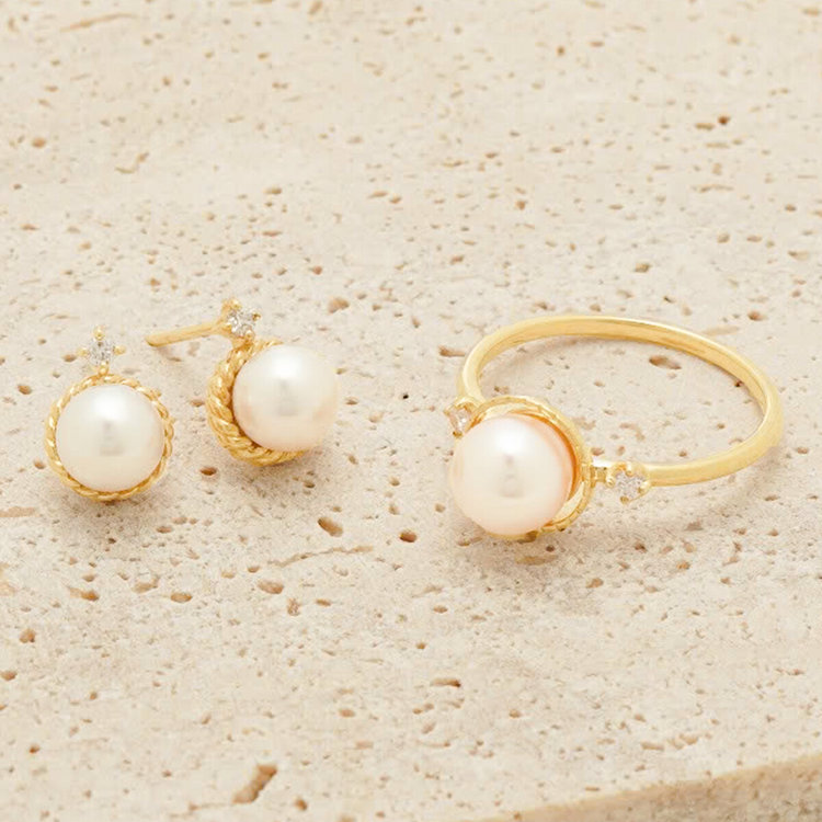 ESTELLE エステール 6月誕生石 K10 イエローゴールド あこや真珠 ピアス イエローゴールド