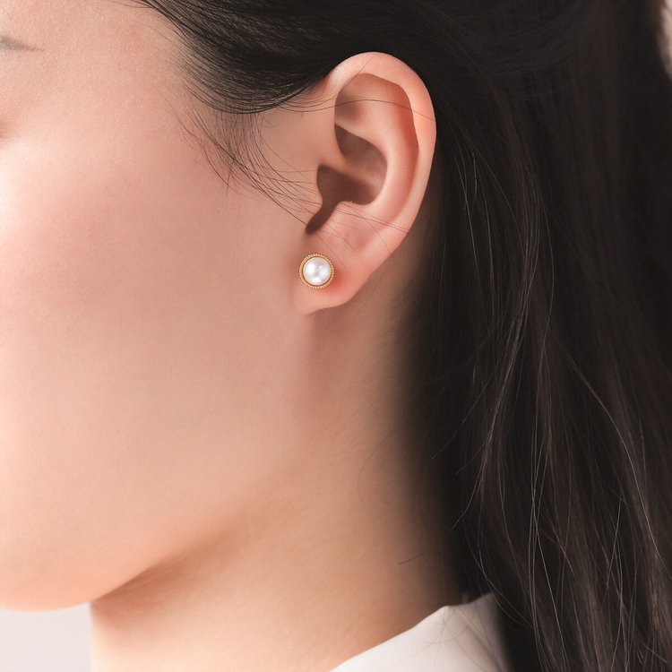 ESTELLE エステール 6月誕生石 K10 イエローゴールド あこや真珠 ピアス イエローゴールド