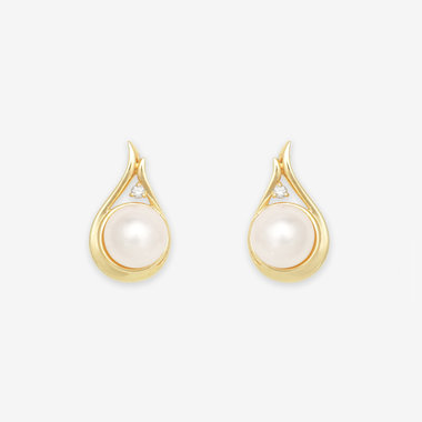 6月誕生石 K10 イエローゴールド あこや真珠 しずく ピアス