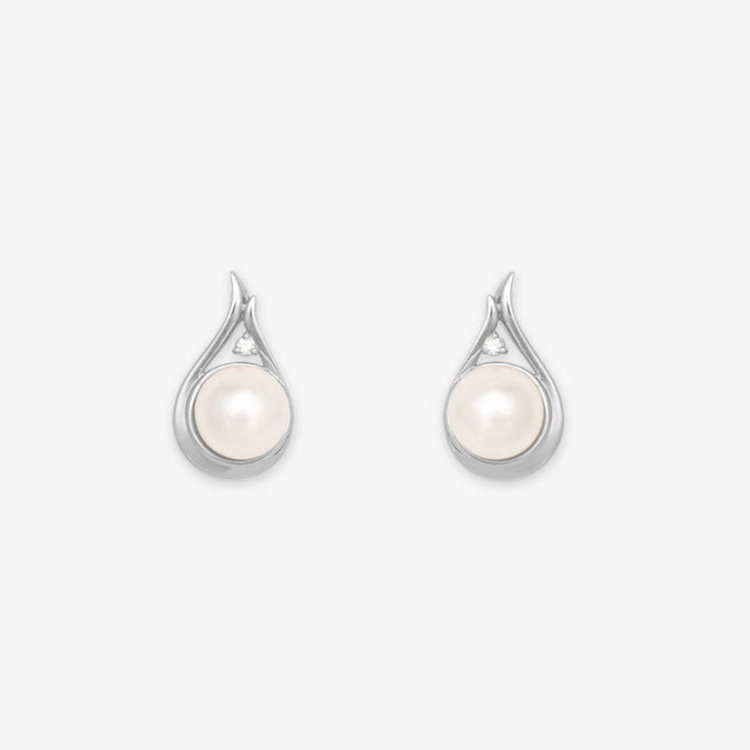 6月誕生石 K10 ホワイトゴールド あこや真珠 しずく ピアス（0242-0585