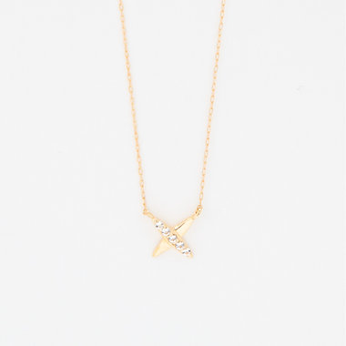 11月誕生石 K10 イエローゴールド ホワイトトパーズ クロス ネックレス