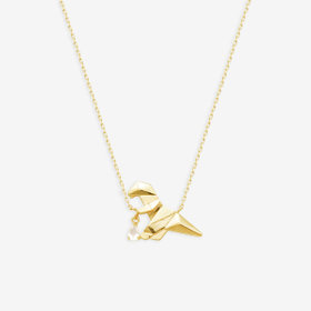 6月誕生石 K10 イエローゴールド レインボームーンストーン ティラノサウルス ネックレス