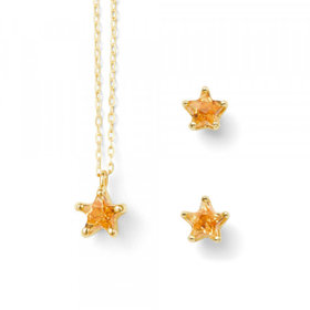11月誕生石 K10 イエローゴールド シトリン スター ネックレス＆ピアスセット