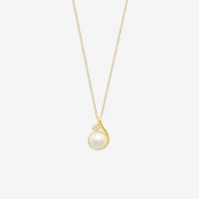 6月誕生石 K10 イエローゴールド あこや真珠 しずく ネックレス