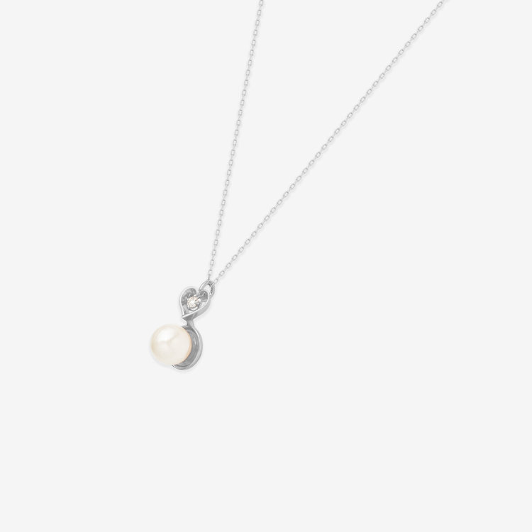 ESTELLE エステール 6月誕生石 K10 ホワイトゴールド あこや真珠 ハート ネックレス ホワイトゴールド