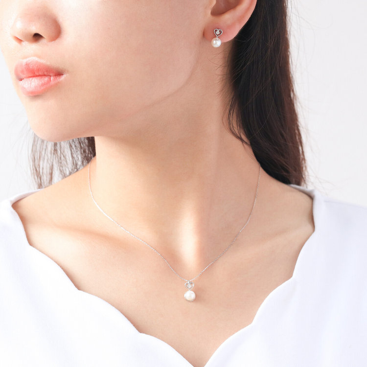 ESTELLE エステール 6月誕生石 K10 ホワイトゴールド あこや真珠 ハート ネックレス ホワイトゴールド