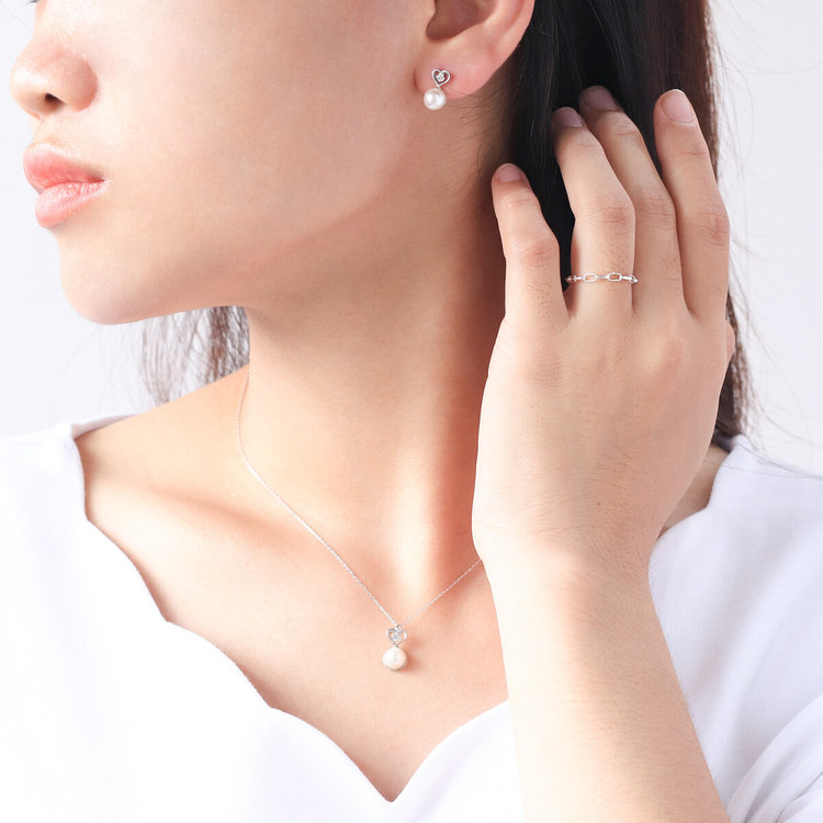 ESTELLE エステール 6月誕生石 K10 ホワイトゴールド あこや真珠 ハート ネックレス ホワイトゴールド