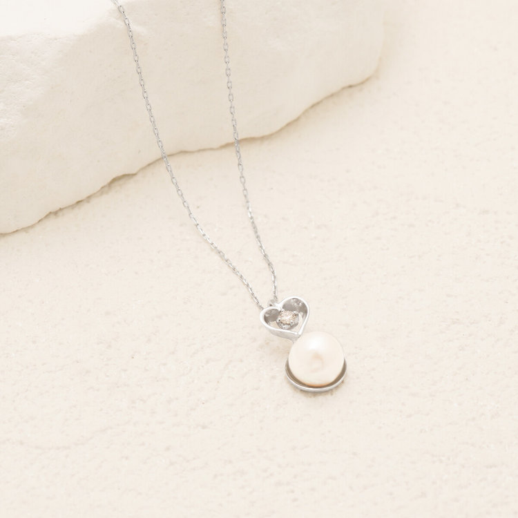 ESTELLE エステール 6月誕生石 K10 ホワイトゴールド あこや真珠 ハート ネックレス ホワイトゴールド